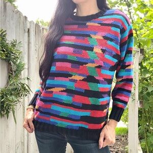 JH Collectibles Cottagecore Vintage Cooogi Vibes Boho Colorful Striped Sweater
